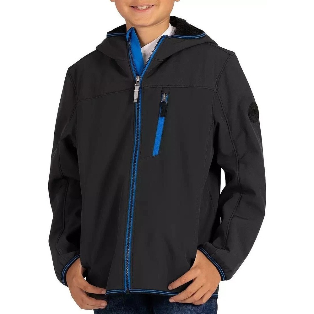 Softshell Jacket with‎ Hood Outdoor Activewear Gray Blue Accent Boy's XXS NWT